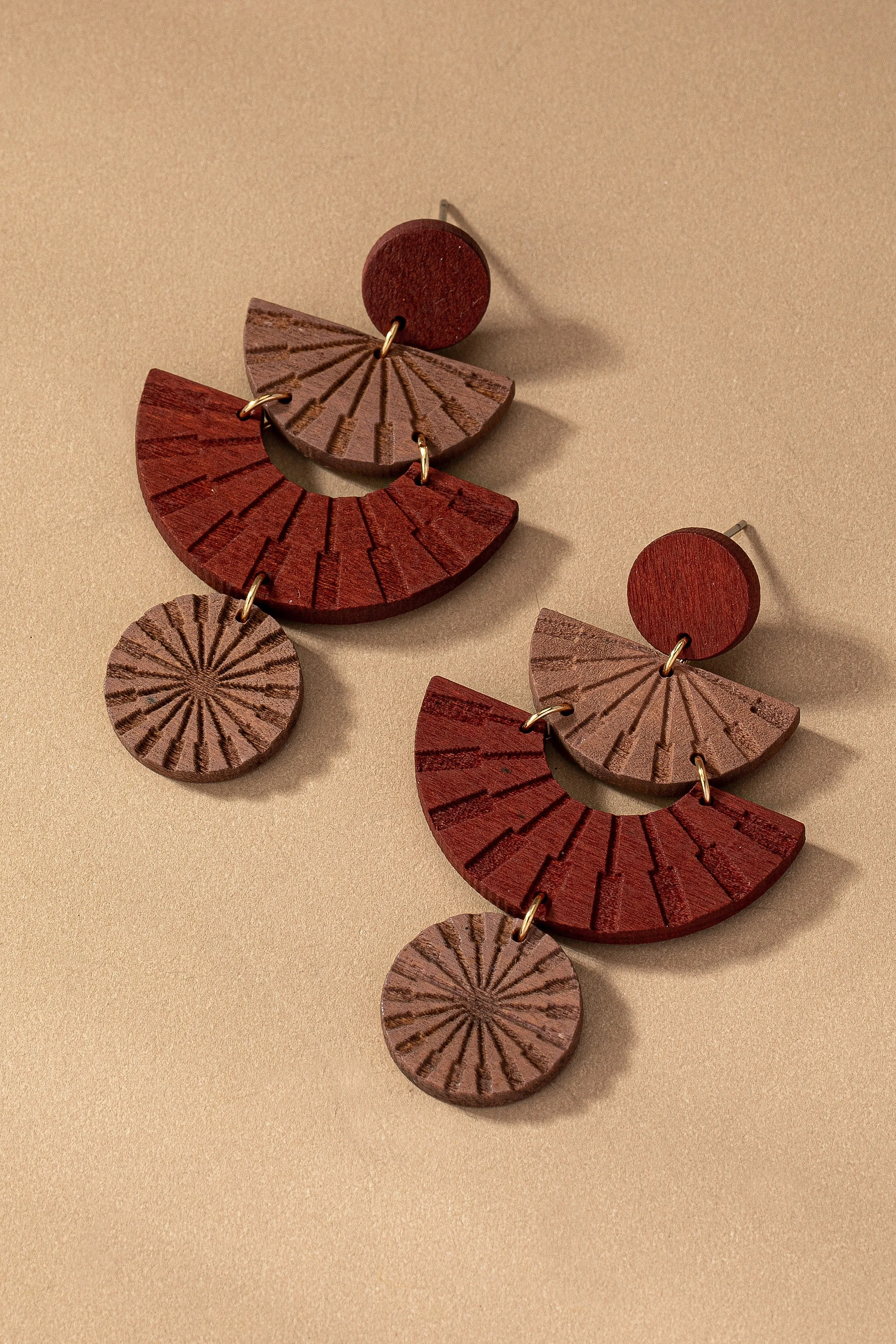 Geo Engraved Wood Earrings