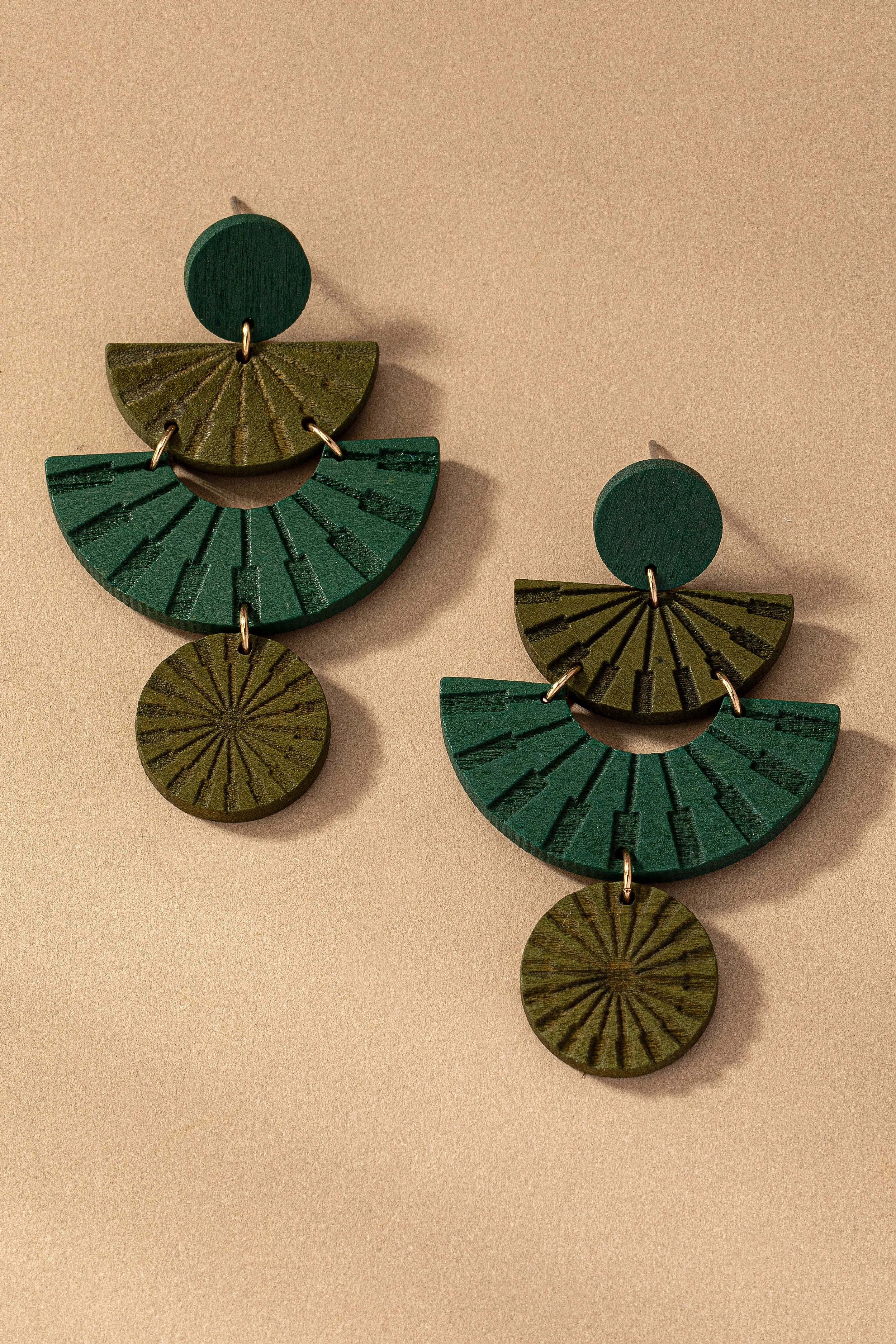 Geo Engraved Wood Earrings
