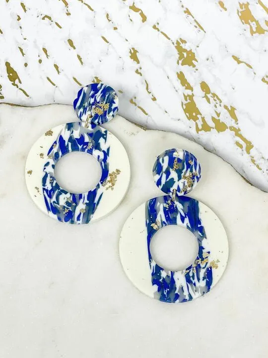 Gold & Navy Geometric Clay Dangles - Circle