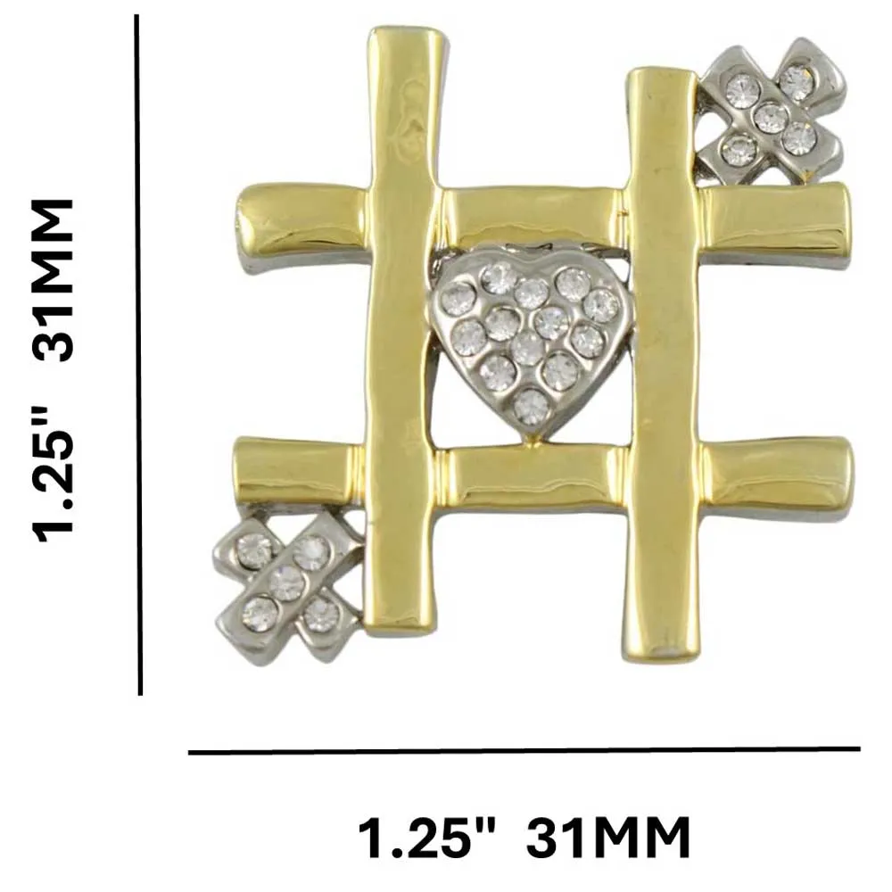 Gold and Silver Tic Tac Toe Heart and Xs Brooch Pin - PRF557B