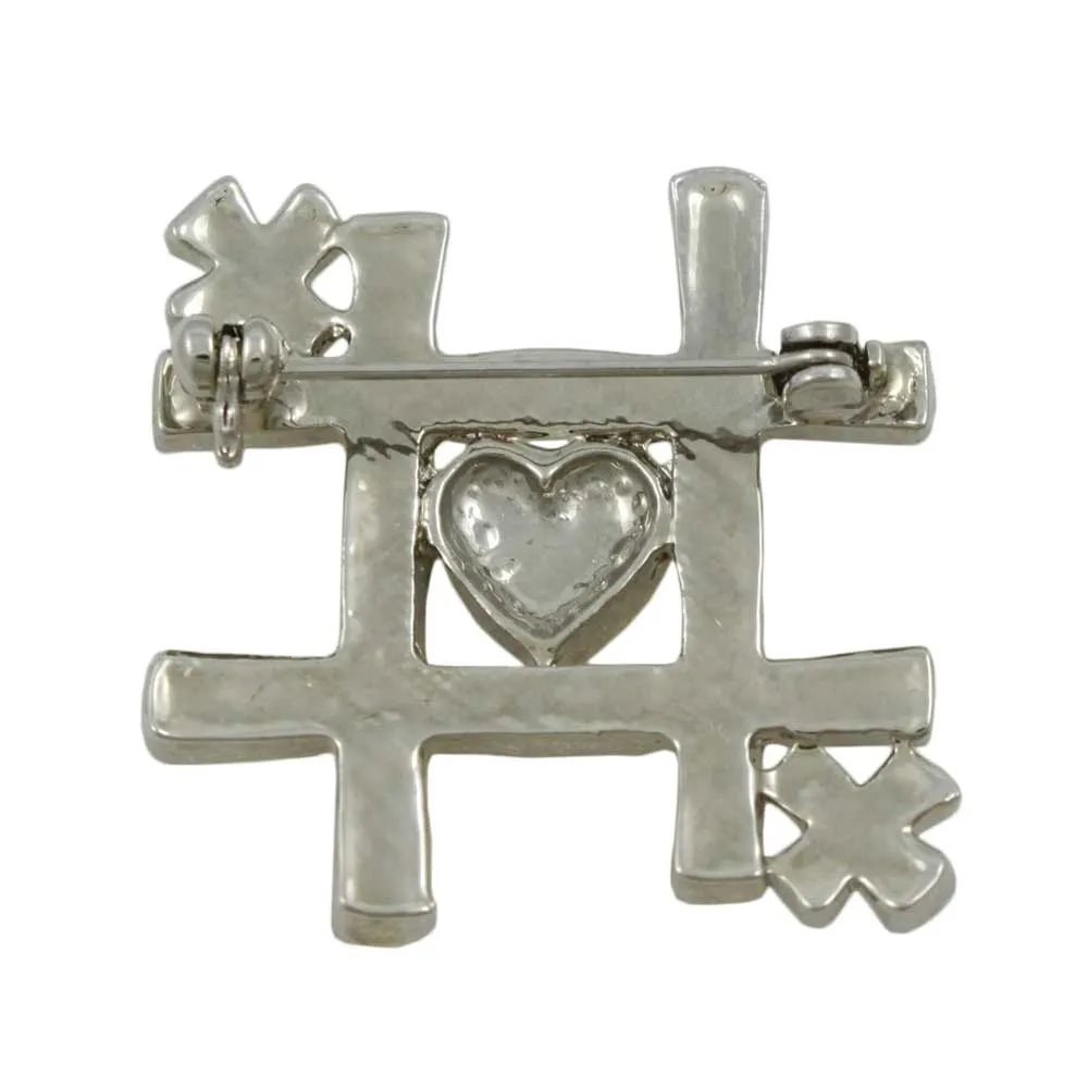Gold and Silver Tic Tac Toe Heart and Xs Brooch Pin - PRF557B