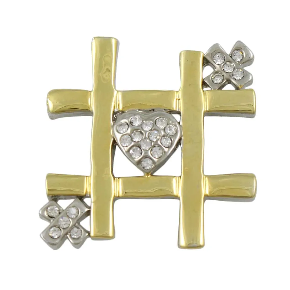 Gold and Silver Tic Tac Toe Heart and Xs Brooch Pin - PRF557B