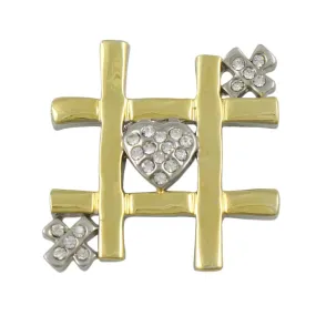 Gold and Silver Tic Tac Toe Heart and Xs Brooch Pin - PRF557B