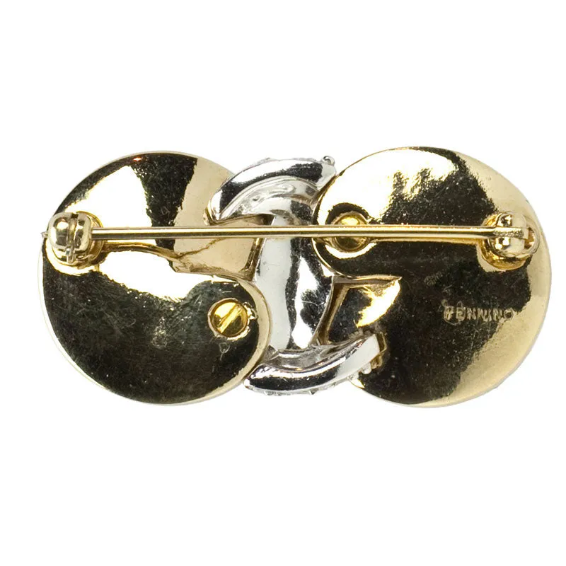 Gold Disk & Diamanté Brooch & Earrings Set by Pennino Bros.