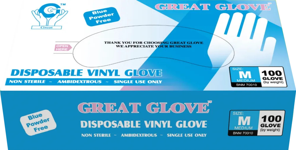 Great Glove - Blue Vinyl General Purpose Powder-Free Disposable Gloves - Box