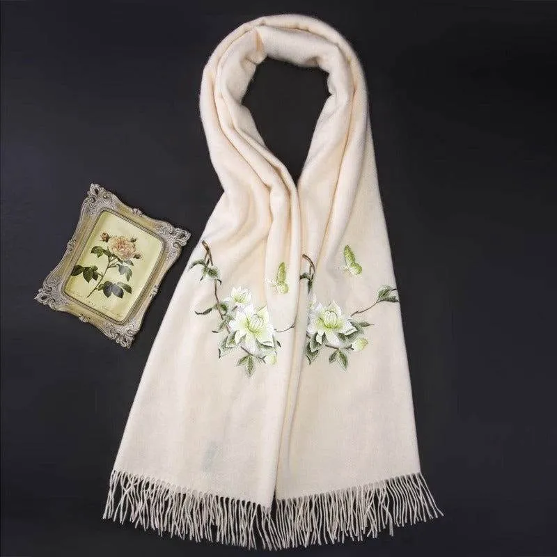 Handcrafted Su Embroidery Cashmere Scarf Luxury 200x70cm