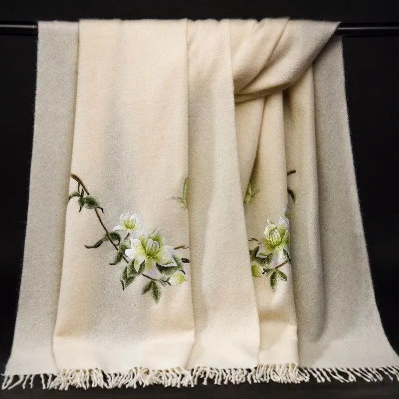 Handcrafted Su Embroidery Cashmere Scarf Luxury 200x70cm