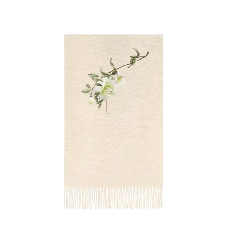 Handcrafted Su Embroidery Cashmere Scarf Luxury 200x70cm