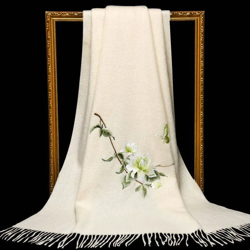 Handcrafted Su Embroidery Cashmere Scarf Luxury 200x70cm