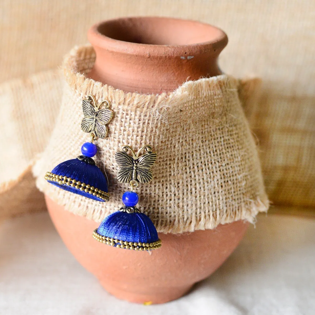 Handmade Royal Blue Silk Thread Choker Set