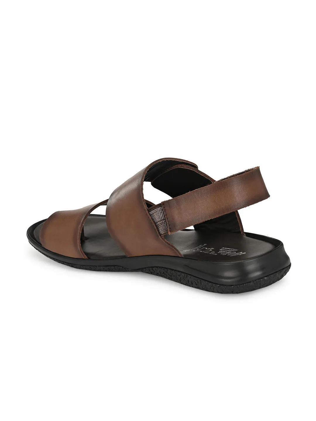 Hitz Men's Brown Leather Toe Ring Sandals with Buckle Closure