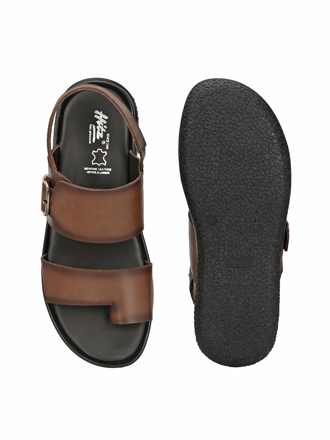 Hitz Men's Brown Leather Toe Ring Sandals with Buckle Closure