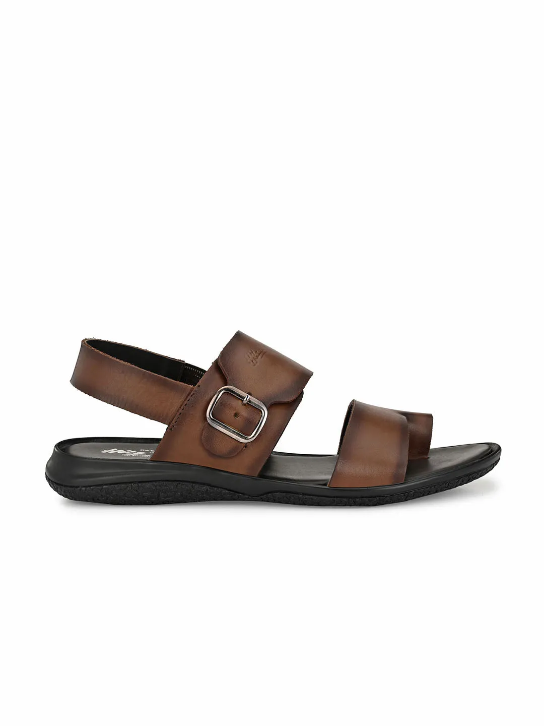 Hitz Men's Brown Leather Toe Ring Sandals with Buckle Closure