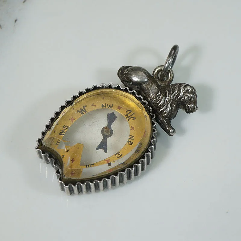 Horseshoe-Shaped Compass Fob with Silver Lion