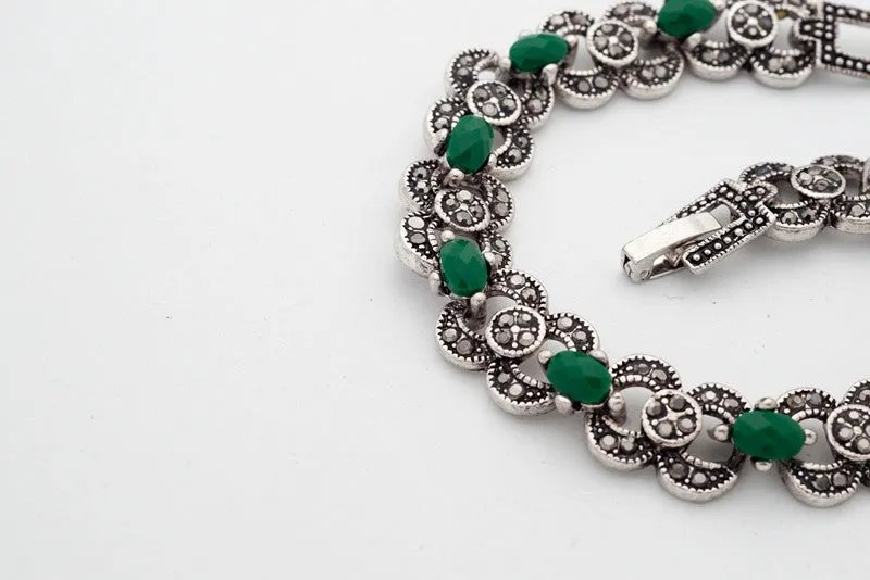 Indian woman Fashion Jewelry Silver Color Bracelets Green Stones Jewelry