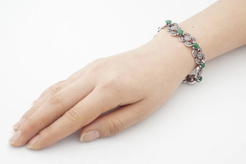 Indian woman Fashion Jewelry Silver Color Bracelets Green Stones Jewelry