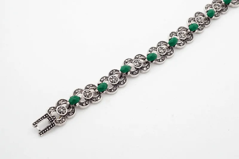 Indian woman Fashion Jewelry Silver Color Bracelets Green Stones Jewelry