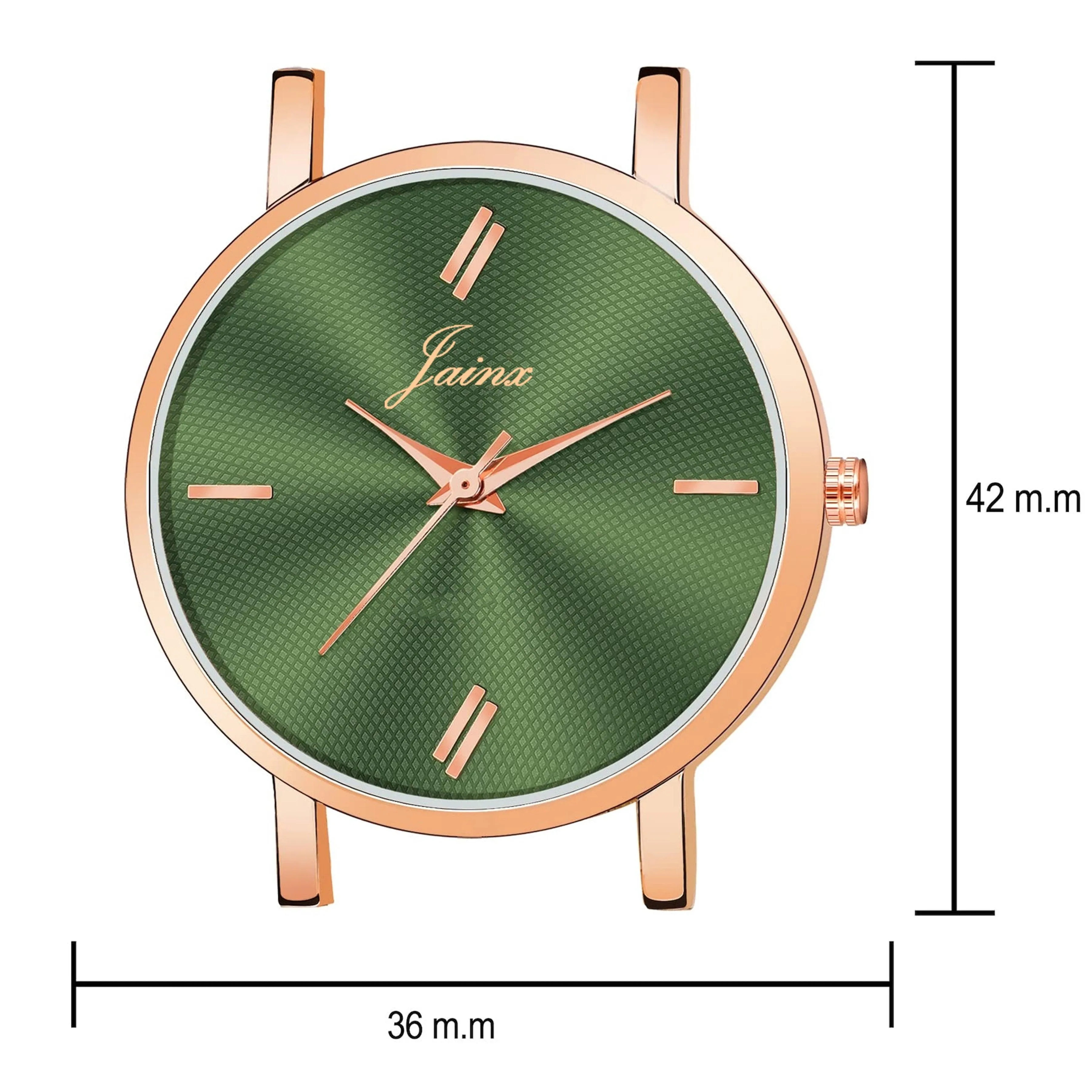 Jainx Green Dial Rose Gold Mesh Chain Analog Wrist Watch for Women - JW8555