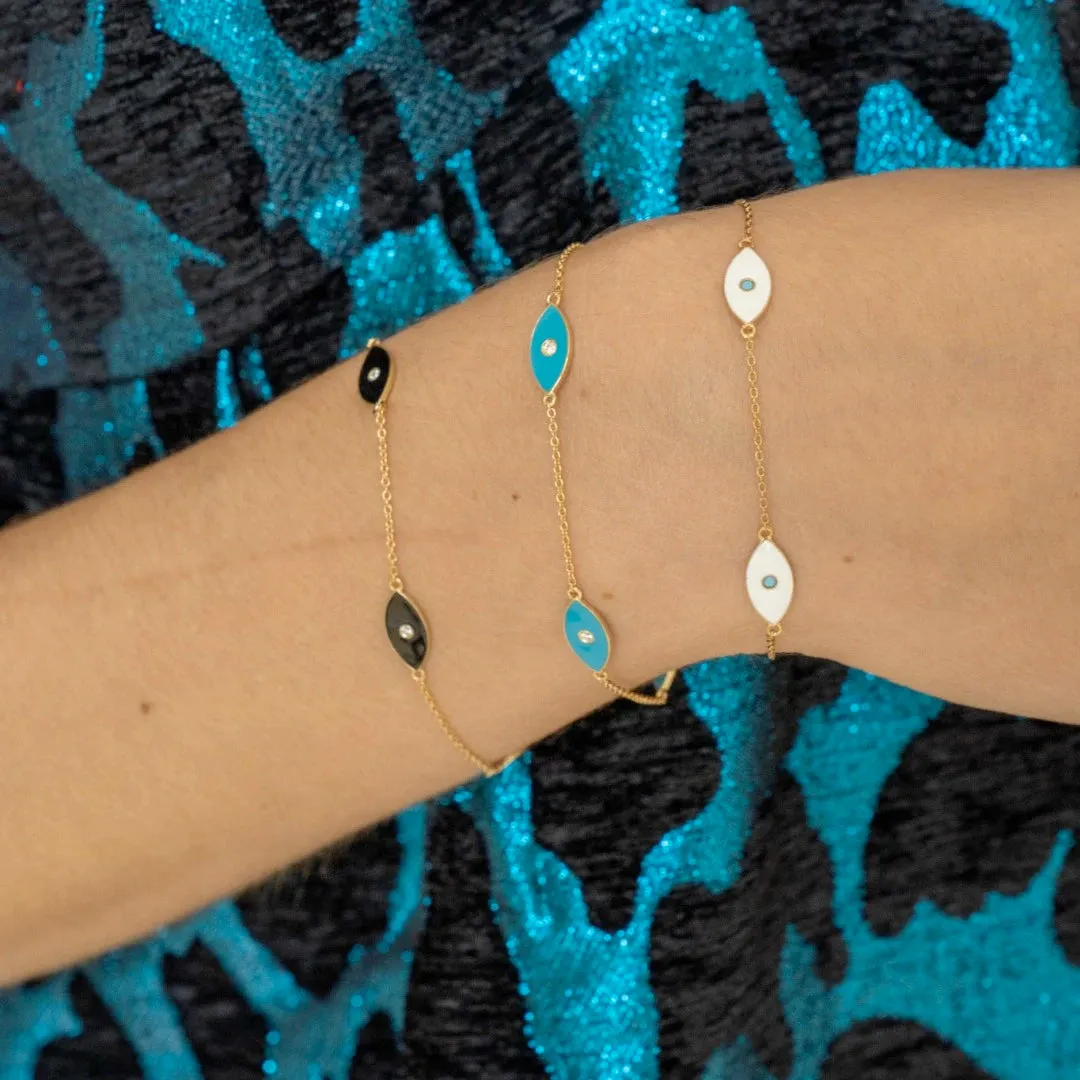 Jennifer Zeuner - Nazar Enamel Romy Bracelet in 14k Yellow Gold Plated Silver Turquoise Enamel Diamond