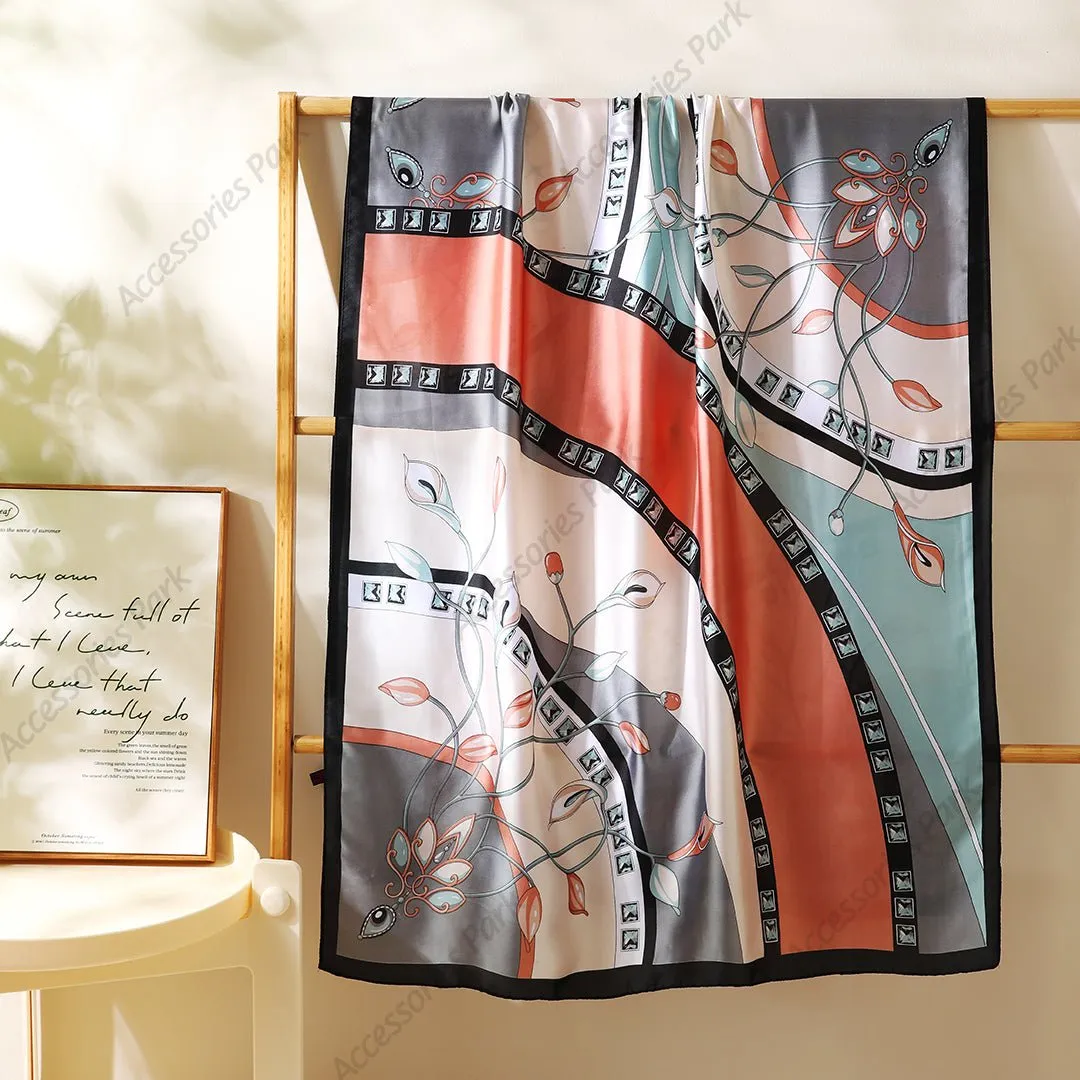 Korean Style High Quality Multicolor Printed Satin Silk Scarves