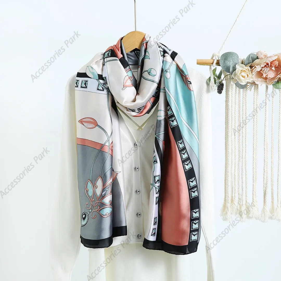Korean Style High Quality Multicolor Printed Satin Silk Scarves