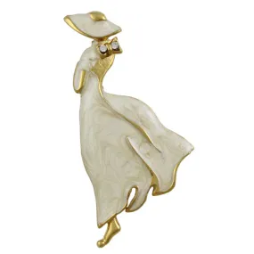 Lady in Cream Enamel Dress and Hat Brooch Pin - RFP227