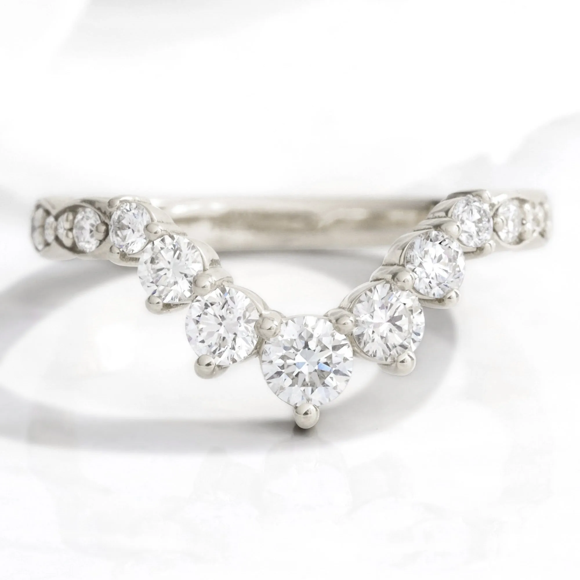 Large 7 Diamond Wedding Ring in Deep U Shaped Scalloped Band