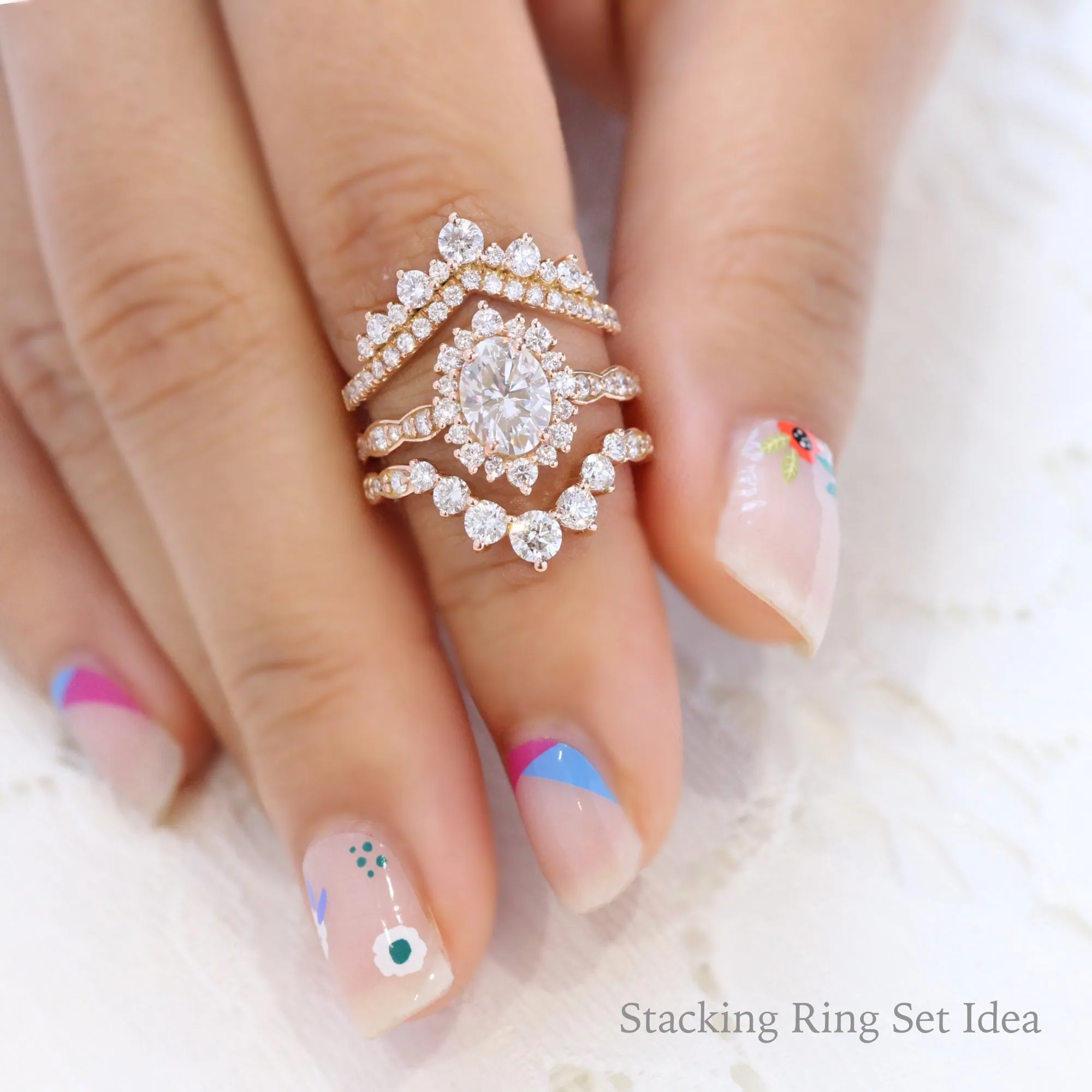 Large 7 Diamond Wedding Ring in Deep U Shaped Scalloped Band