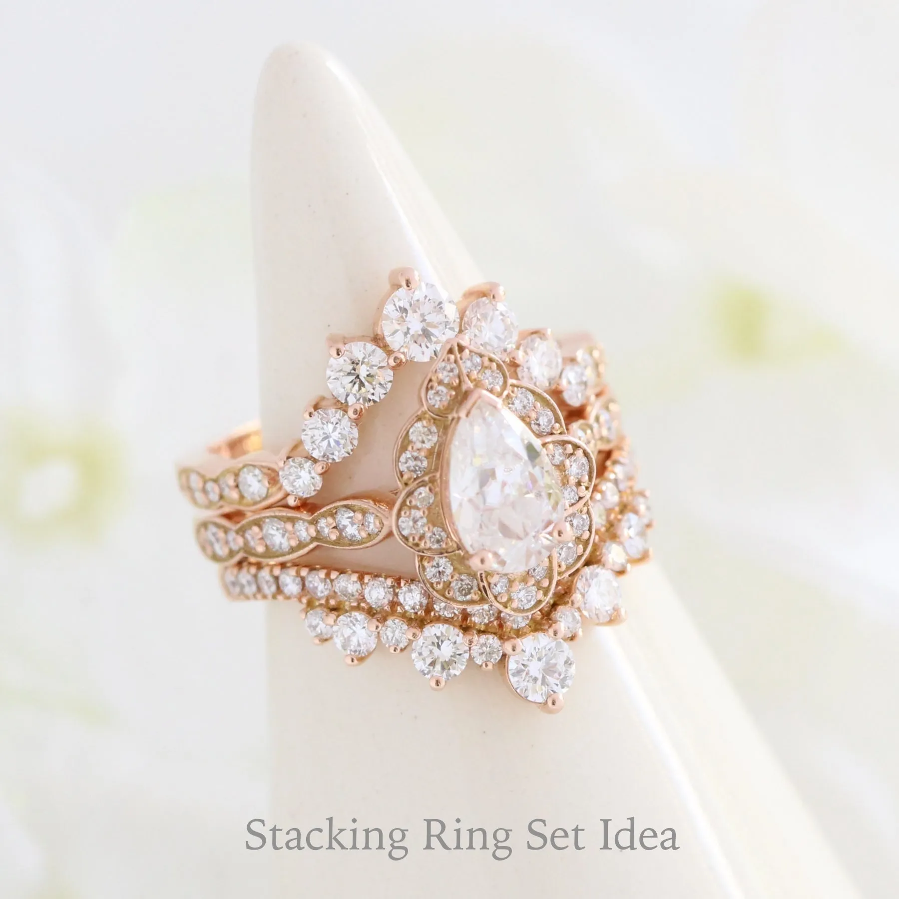 Large 7 Diamond Wedding Ring in Deep U Shaped Scalloped Band