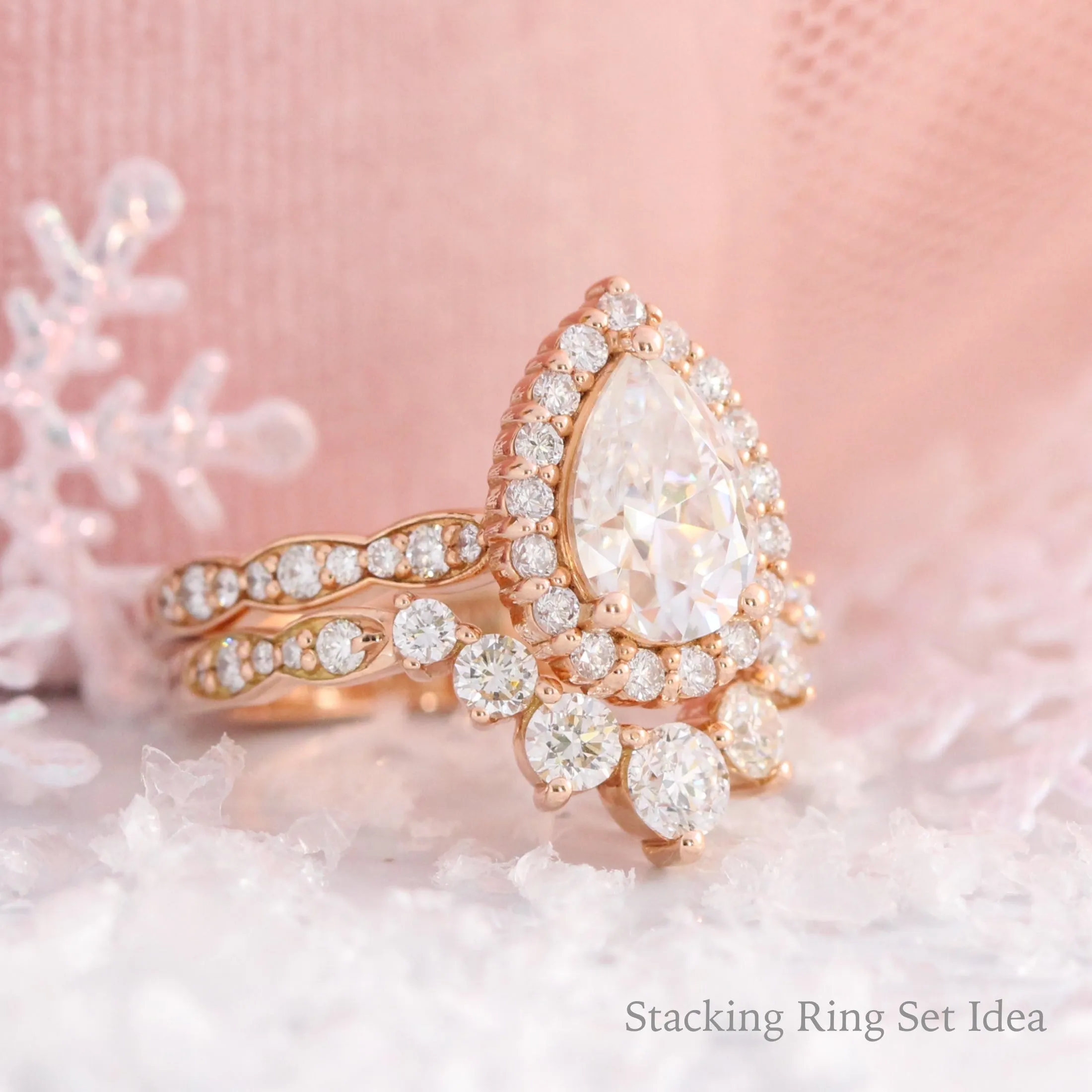Large 7 Diamond Wedding Ring in Deep U Shaped Scalloped Band