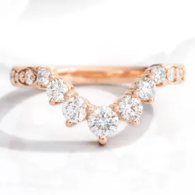 Large 7 Diamond Wedding Ring in Deep U Shaped Scalloped Band
