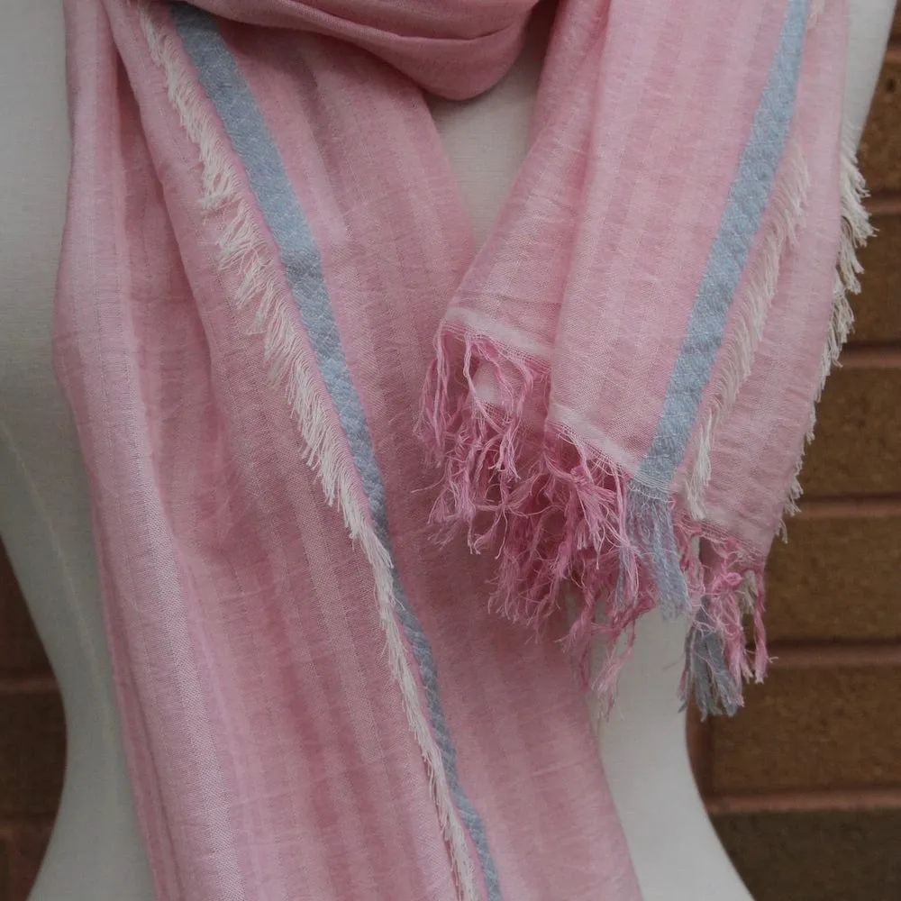 Light Pink Tone on Tone Striped Cotten Scarf