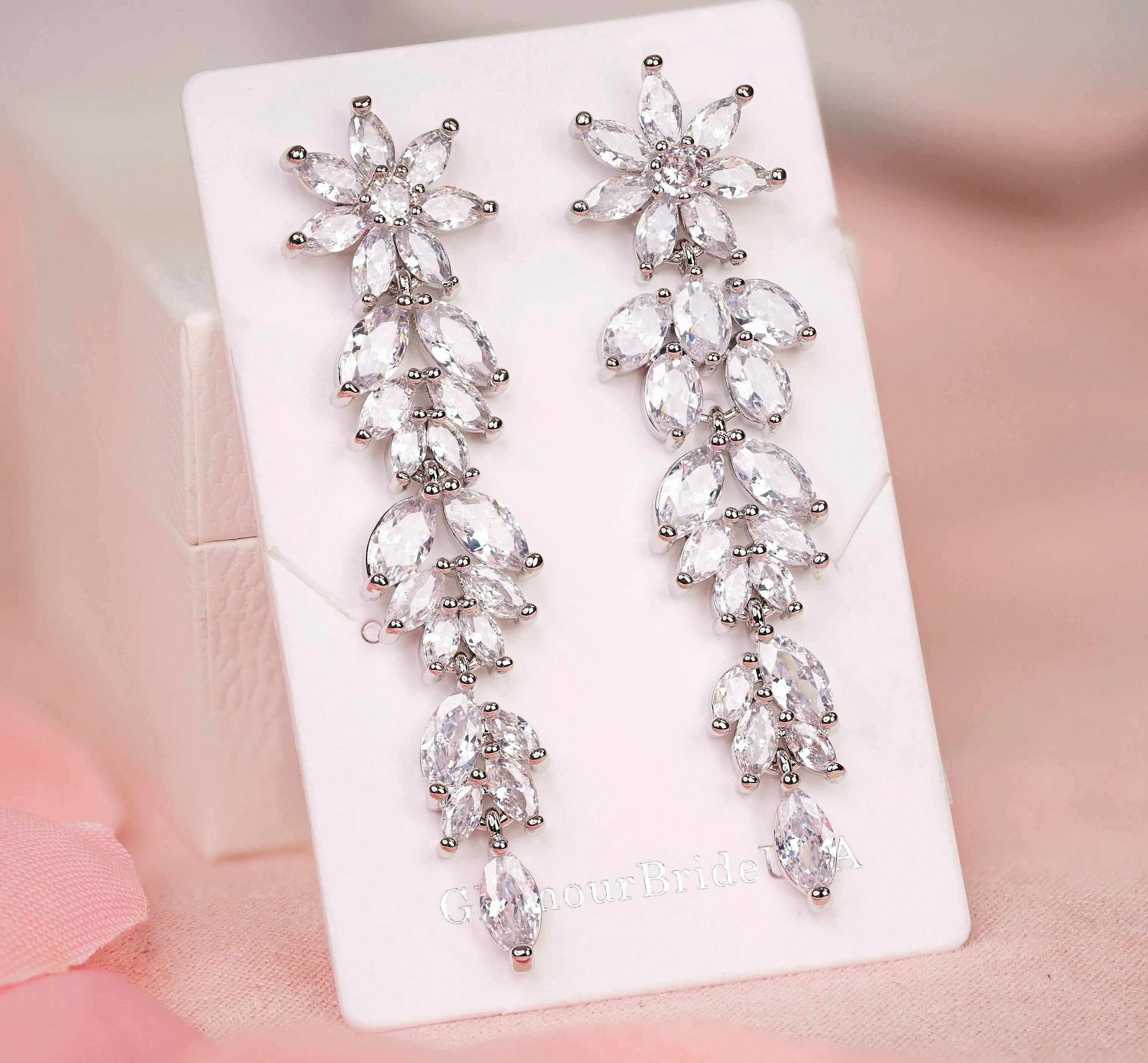 Long Bridal Crystal Earrings - Kimberly