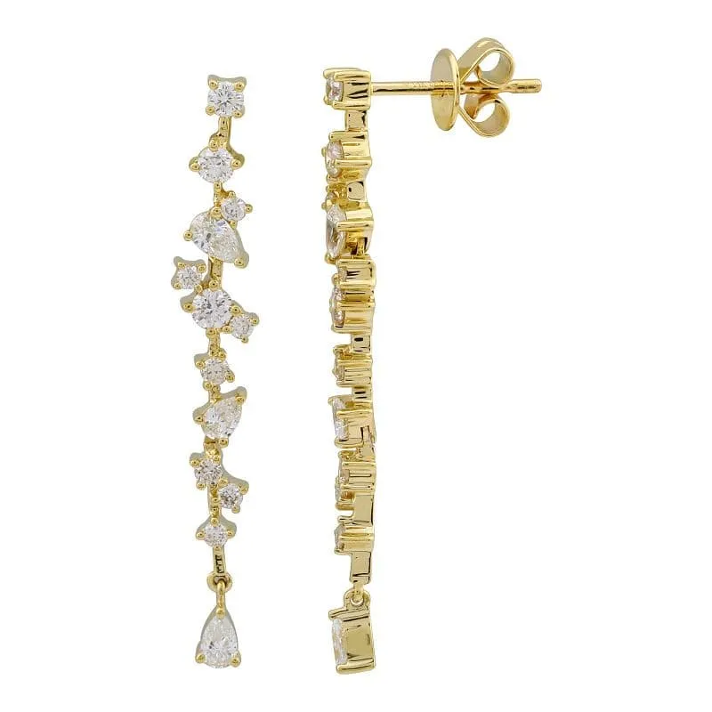 Long Multi Shape Diamond Stud Earrings
