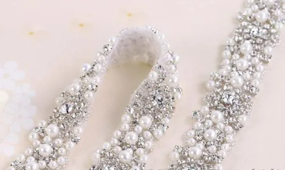 Luxury sparkling pearl rhinestone embellishment chain trimming 1 yard,  by Crystal Wedding UK