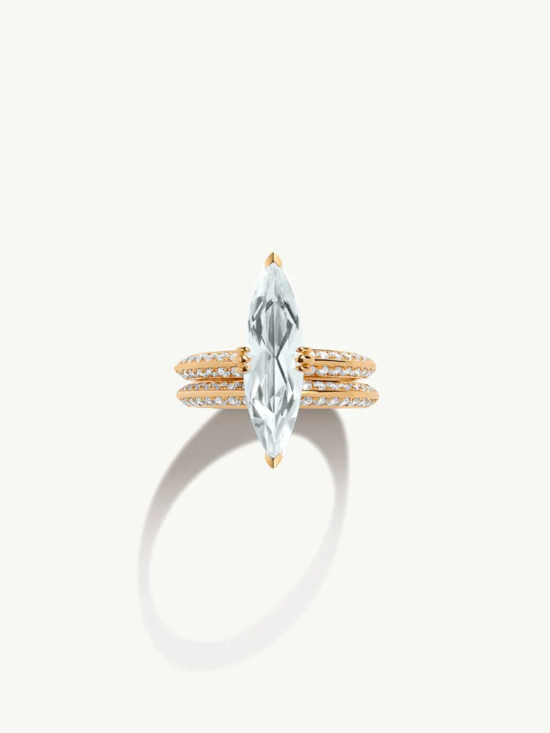 Marei Beveled Edge Pavé White Diamond Wedding Band In 18K Yellow Gold