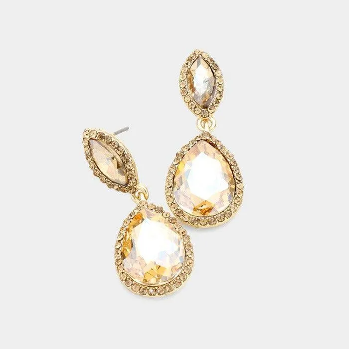 Marquise Lt Topaz Teardrop Gold Evening Earrings