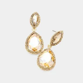 Marquise Lt Topaz Teardrop Gold Evening Earrings