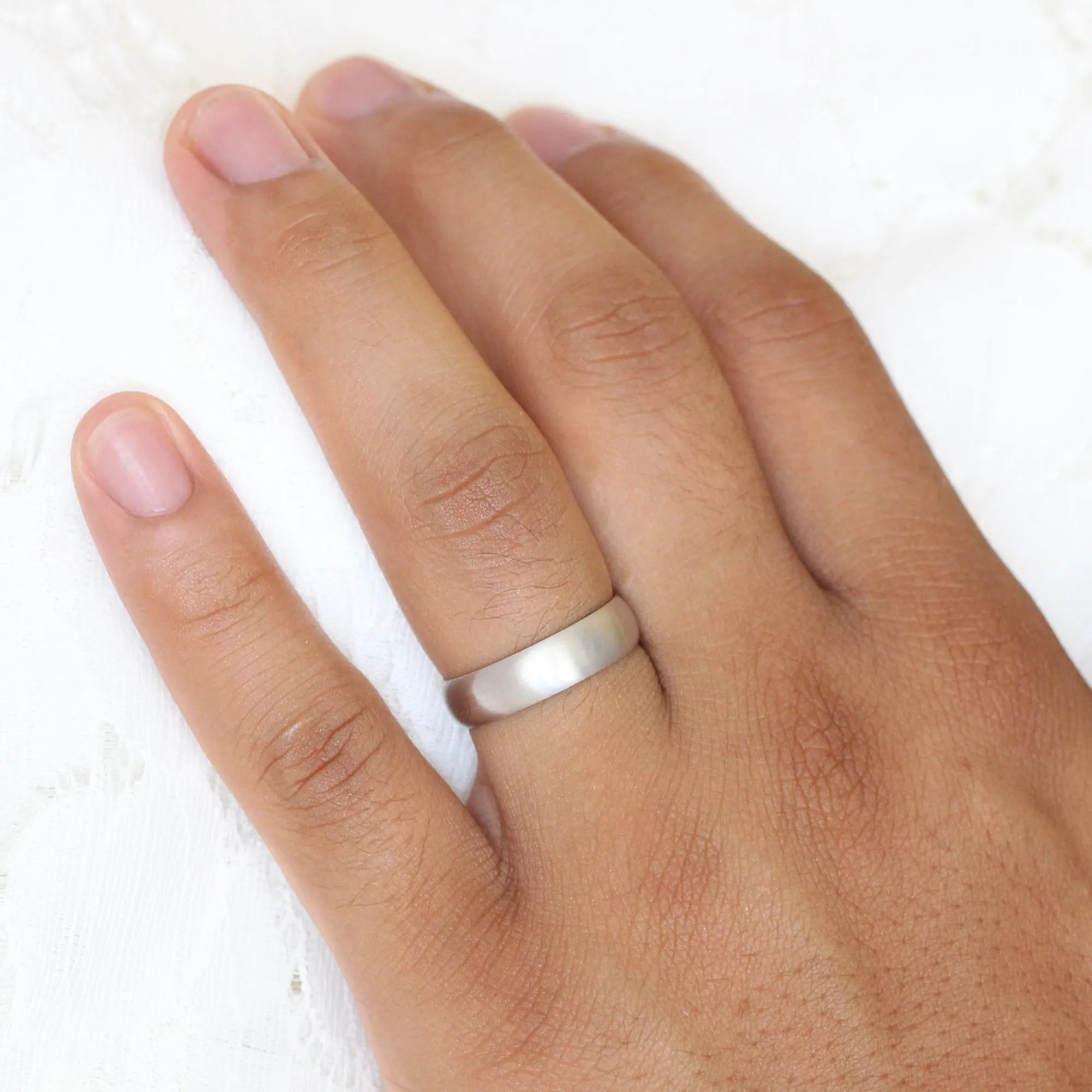 Matte Domed Wedding Band 6mm in White Gold Men’s Comfort Fit Ring