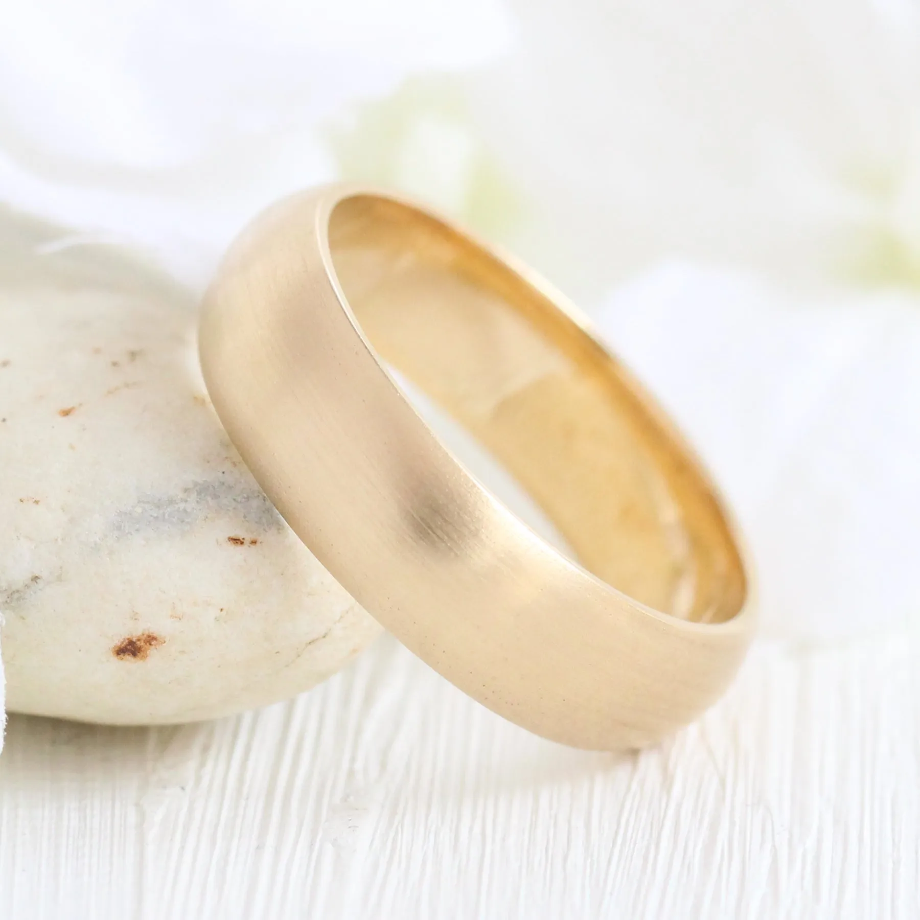 Matte Domed Wedding Band 6mm in White Gold Men’s Comfort Fit Ring