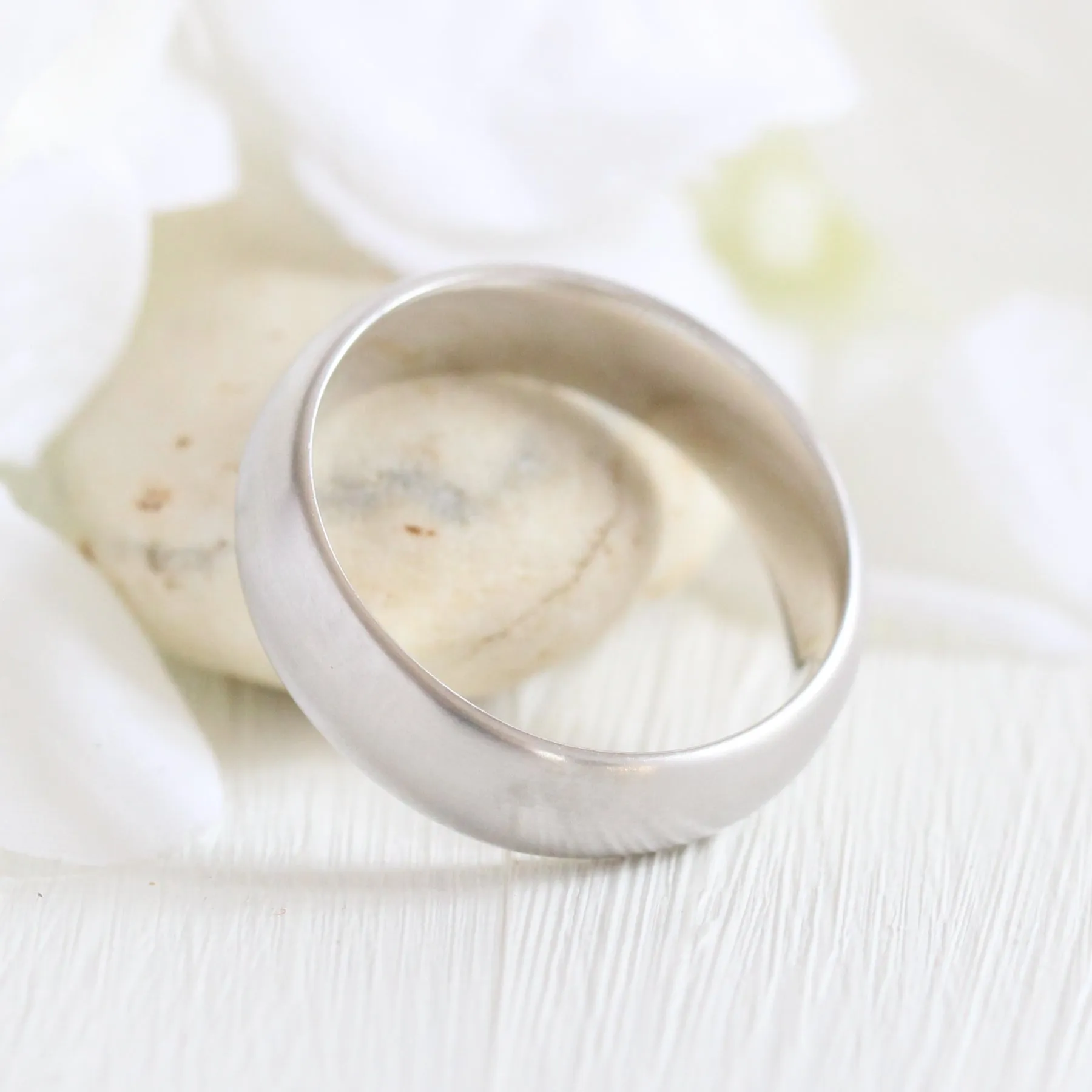Matte Domed Wedding Band 6mm in White Gold Men’s Comfort Fit Ring