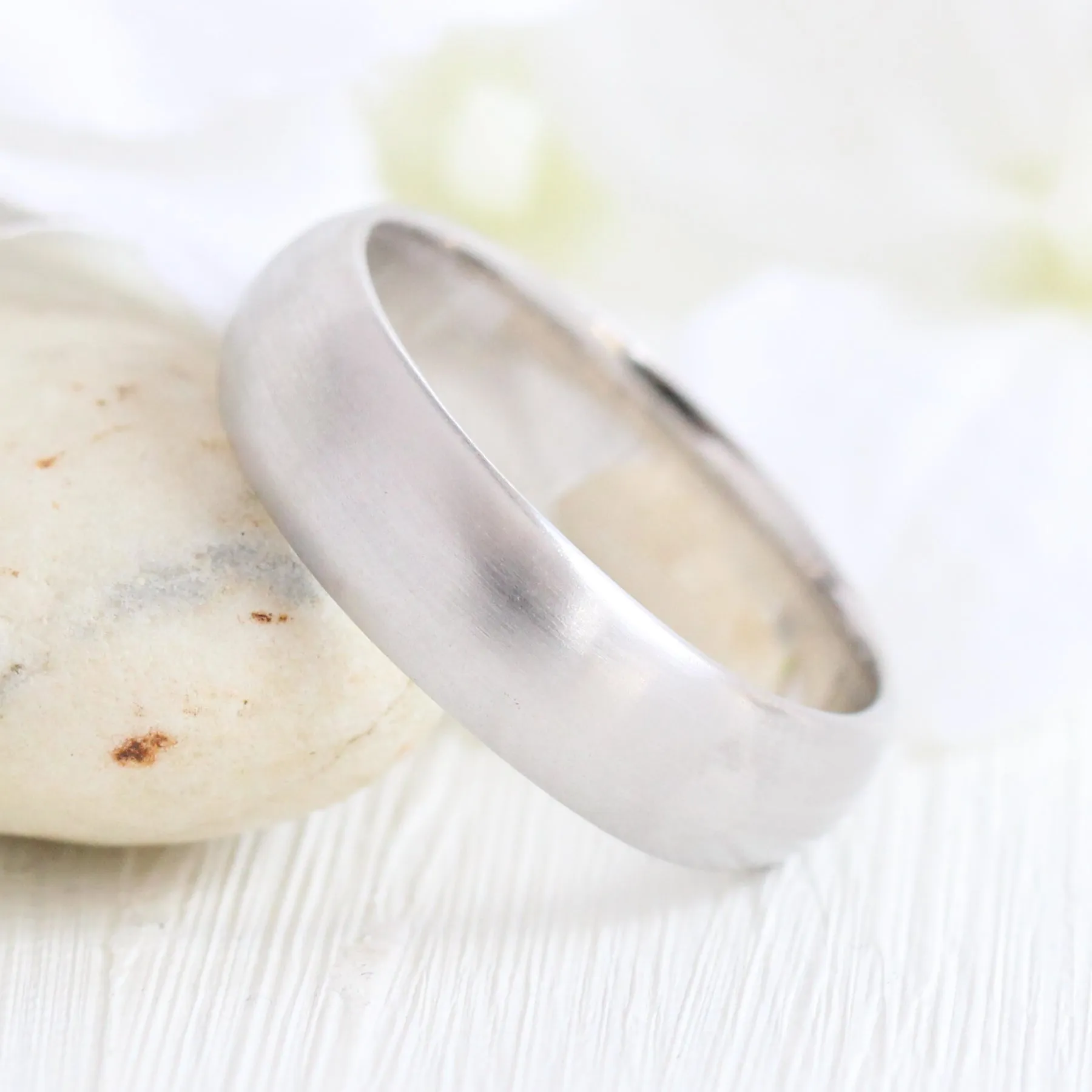 Matte Domed Wedding Band 6mm in White Gold Men’s Comfort Fit Ring