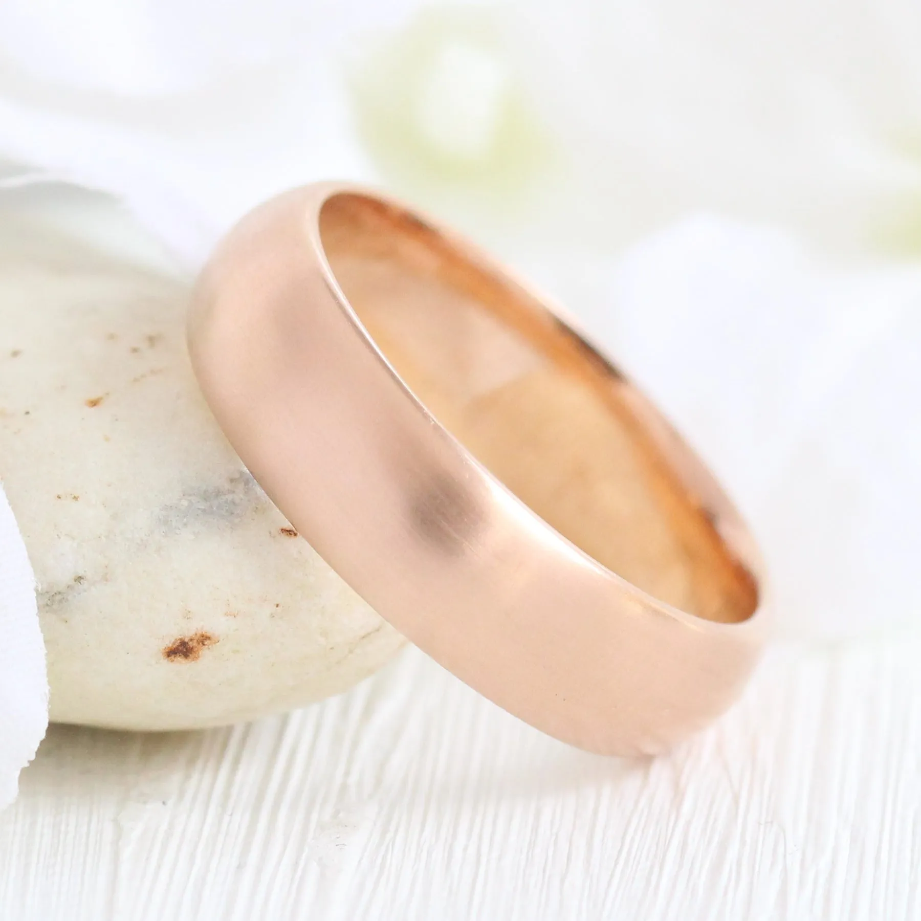 Matte Domed Wedding Band 6mm in White Gold Men’s Comfort Fit Ring