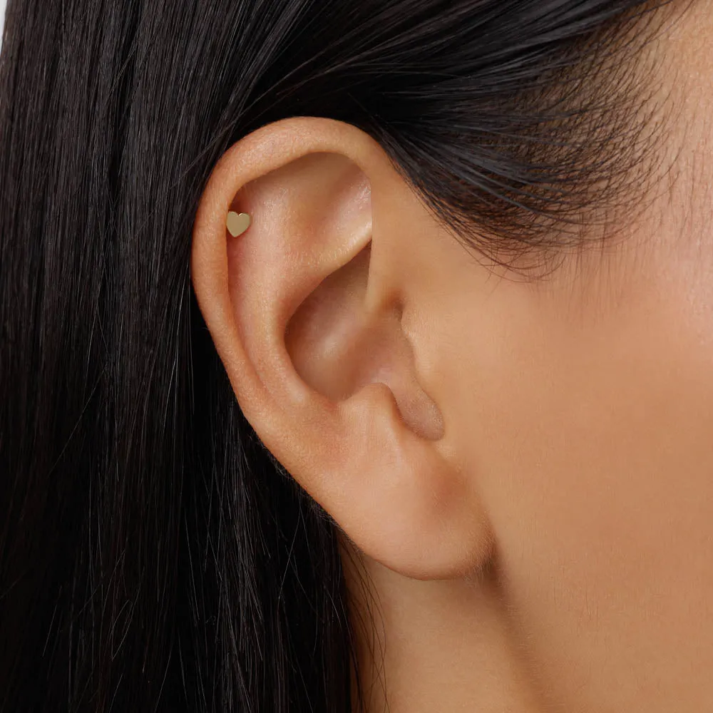 Micro Heart Helix Single Stud Earring in 10k Gold