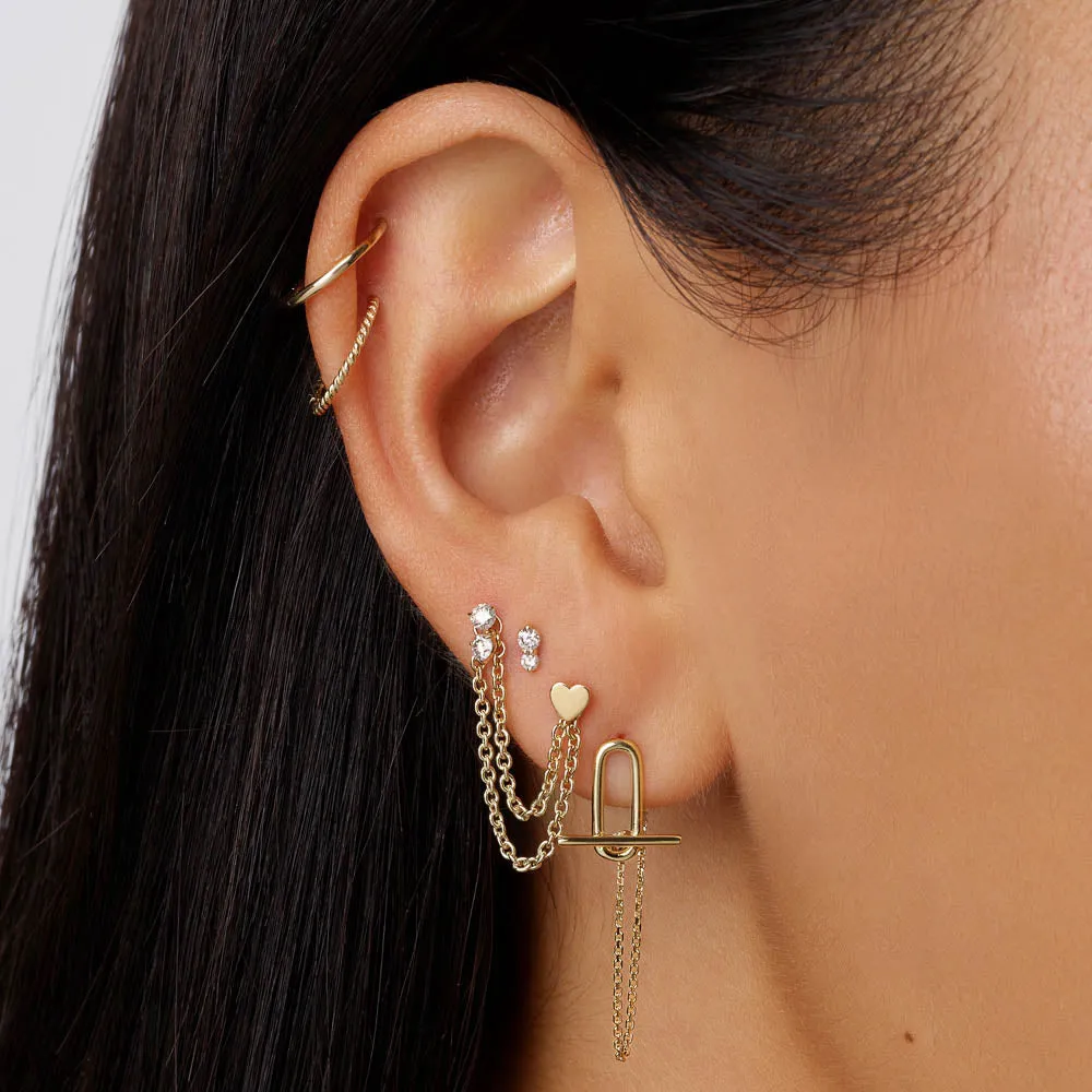 Micro Heart Helix Single Stud Earring in 10k Gold