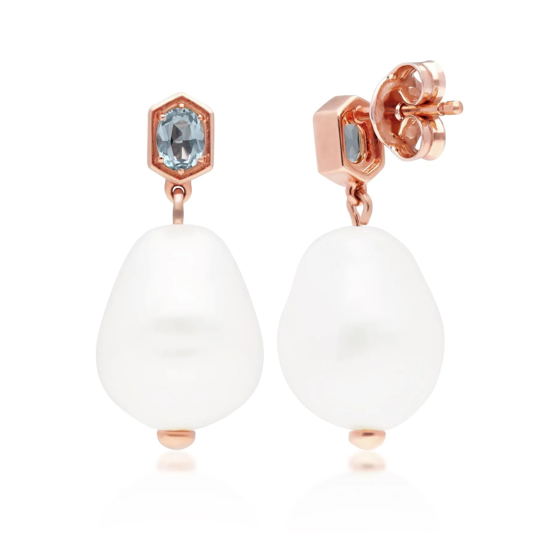 Moderne Perle & Topas Asymmetrische Tropfen Ohrringe in Rose Vergoldetem Sterling Silber