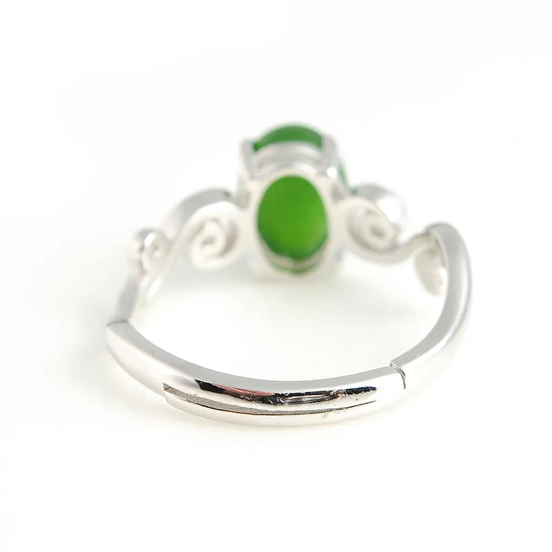 Natural Jade Ring Nephrite Silver Adjustable Ring WR19