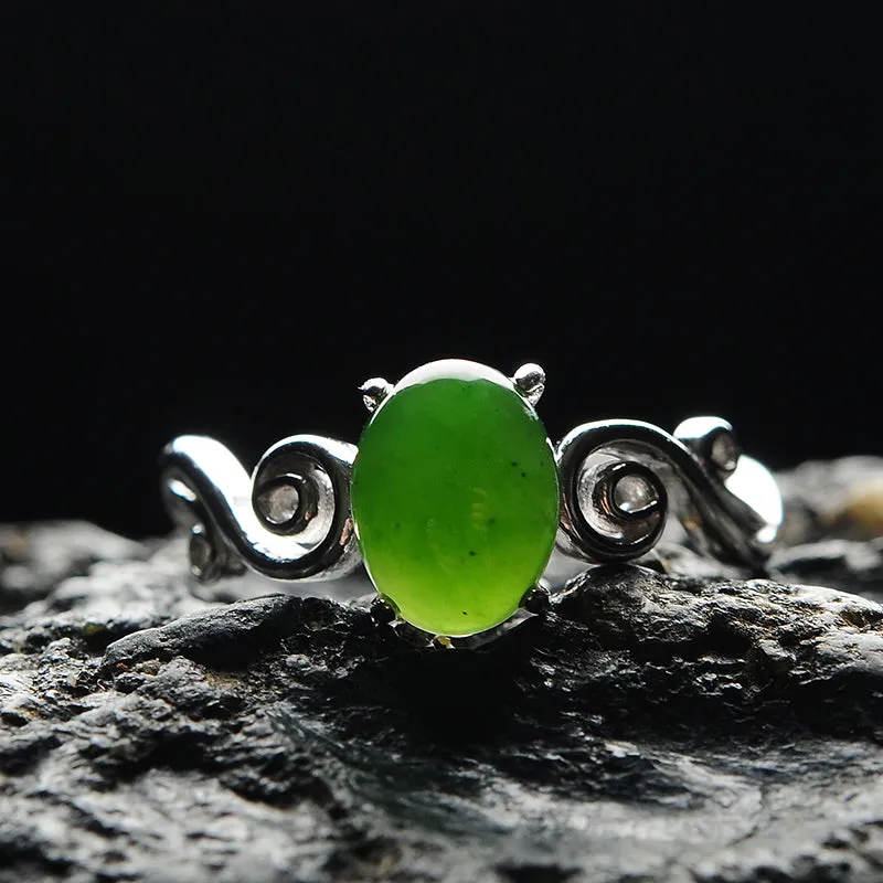 Natural Jade Ring Nephrite Silver Adjustable Ring WR19