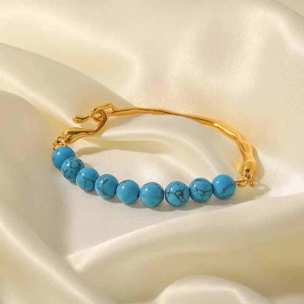 Natural Turquoise Bead 18k Gold Bracelet