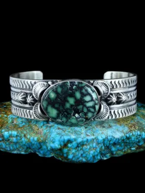 Navajo Natural Sky Horse Turquoise Stamped Cuff Bracelet